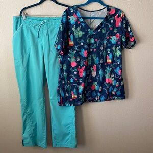 Barco Uniforms Cactus Print Scrub Set - Blue and Aqua